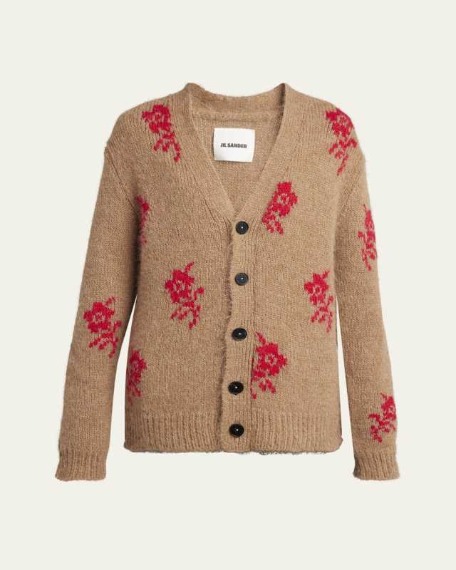 Floral Intarsia Alpaca Wool Cardigan